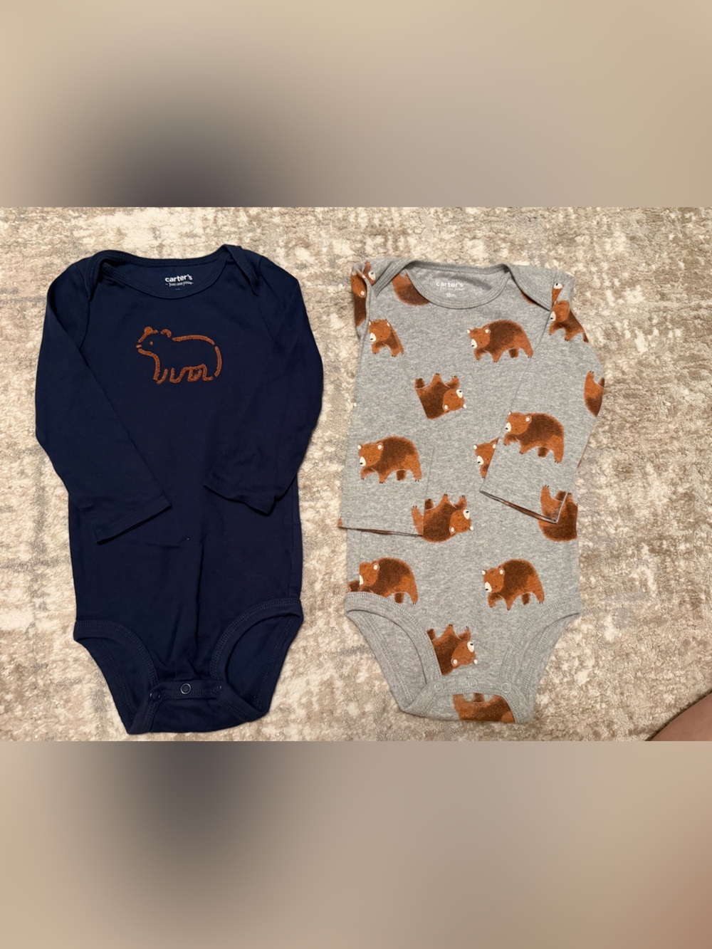 Carter's Navy and Gray Bear Print Long-Sleeve One-Piece Bodysuits size 18M